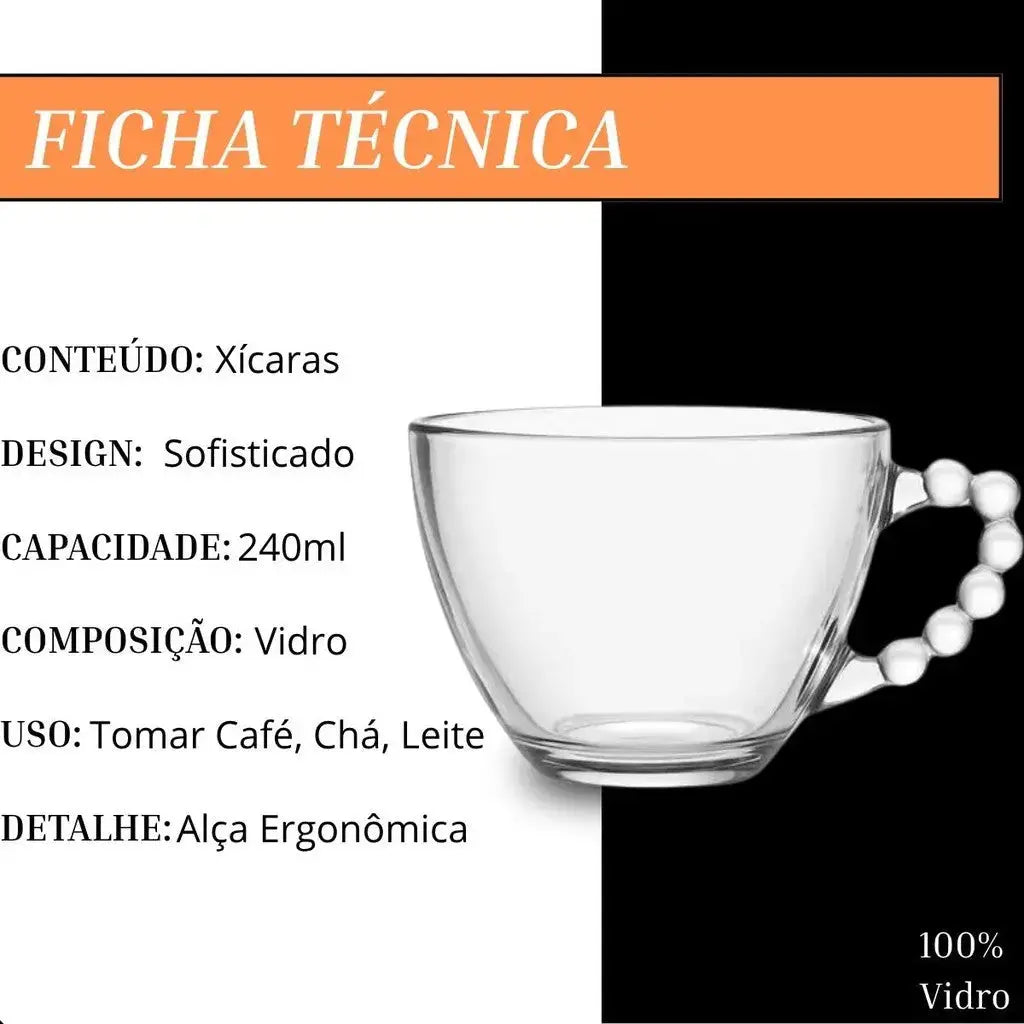 Xícara de Vidro 240ml com Alça – Jogo com 6 ou 12 Peças – Transparente, Elegante e Versátil para Café, Chá e Capuccino AgoraFacilita