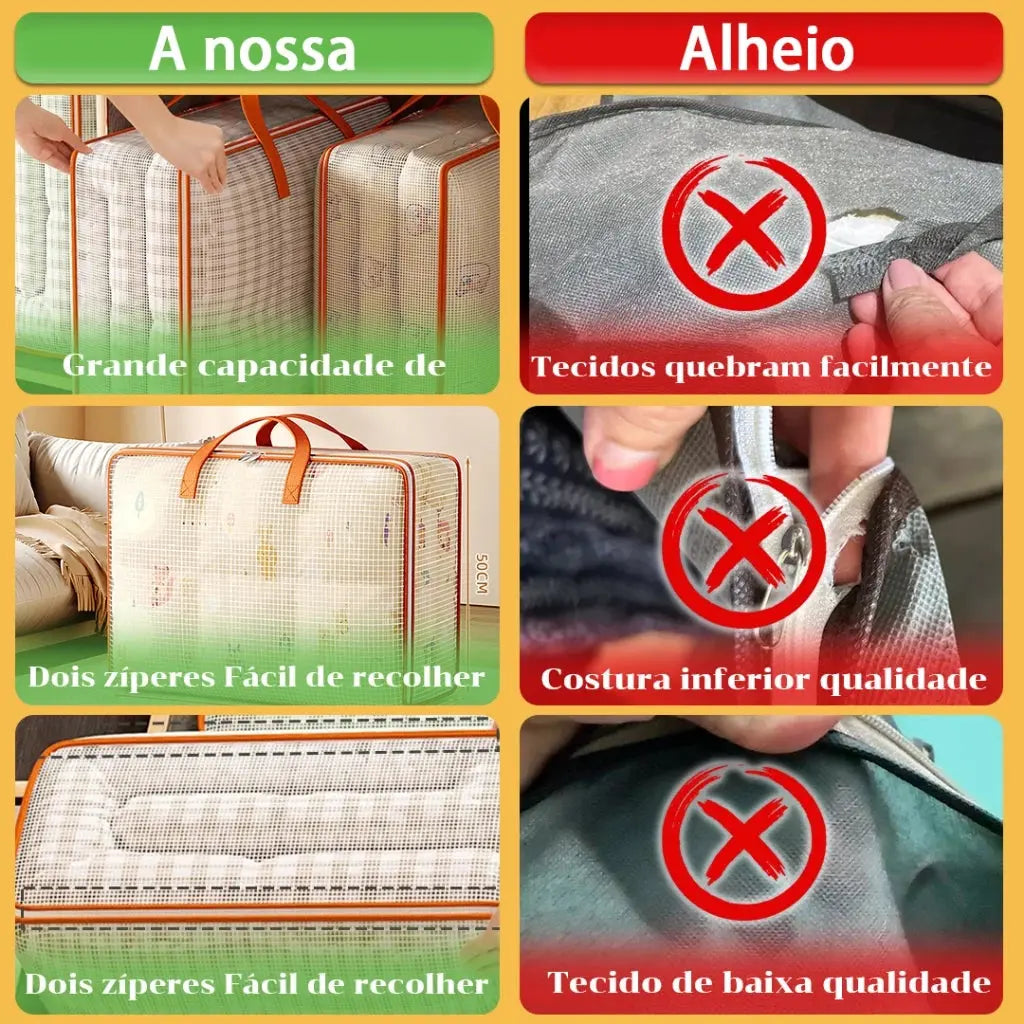 kit1/2/3 Saco Organizador para Cobertor 60x50x28cm Impermeável Zíper Duplo,Organize o guarda-roupa AgoraFacilita