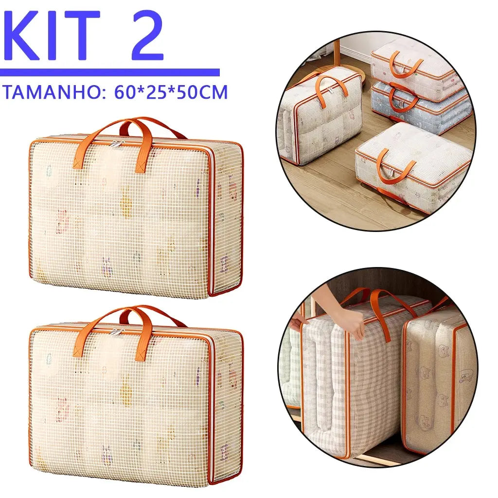 kit1/2/3 Saco Organizador para Cobertor 60x50x28cm Impermeável Zíper Duplo,Organize o guarda-roupa AgoraFacilita