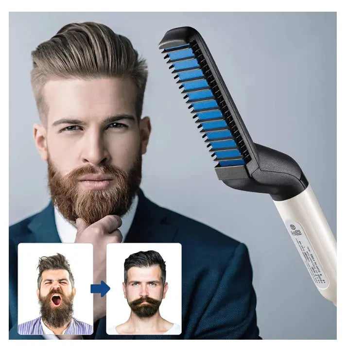 Alisador Barba Cabelo p/ Barbeiro Chapinha Hair Modelling Comb Masculino Alisadora com Pente Modelador 110V/220V Bivolt AgoraFacilita