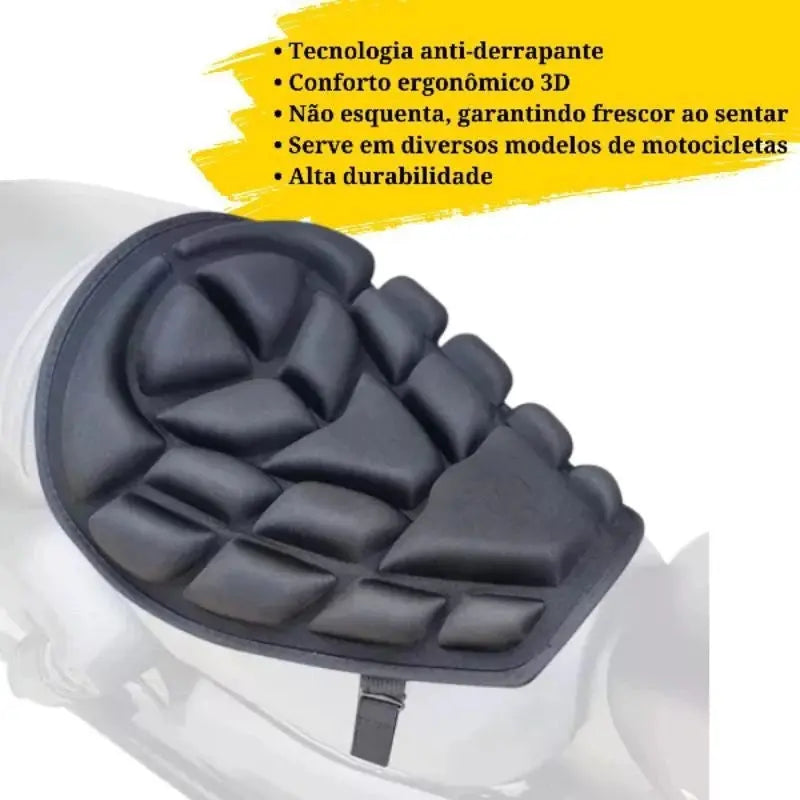 Almofada Assento Respiravel 3D Ergonômica Para Moto Antiderrapante Com Proteção Solar Alivio Costas AgoraFacilita