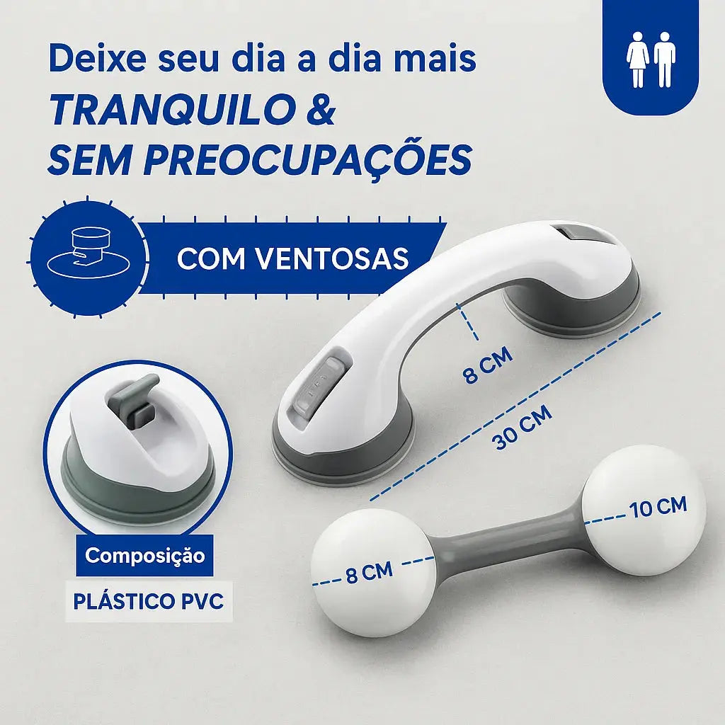 Barra de Apoio para Banheiro com Borrachas de Fixação Antiderrapantes | Suporta até 150k - SafeGrip AgoraFacilita