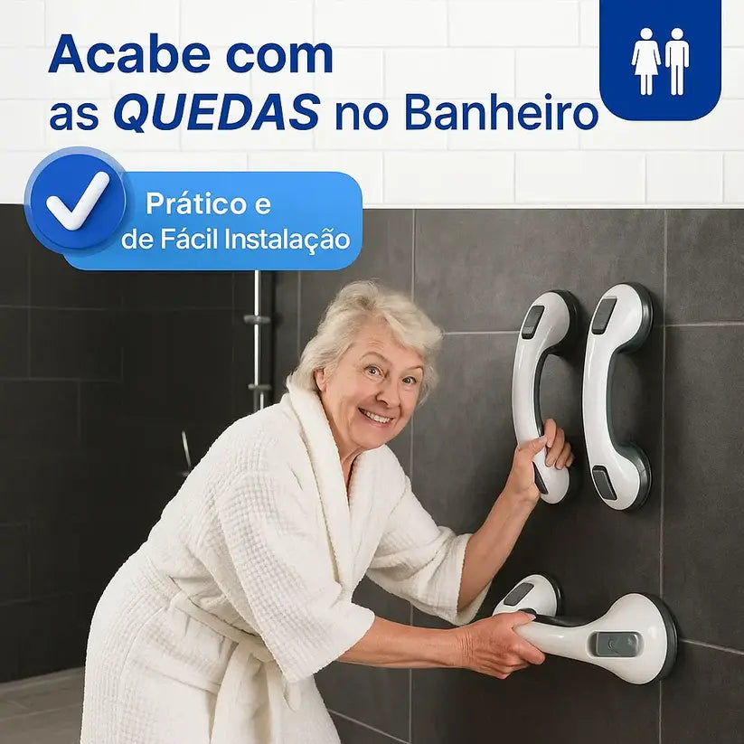 Barra de Apoio para Banheiro com Borrachas de Fixação - Antiderrapantes | Suporta até 150kg Zelar - Casa & Jardim
