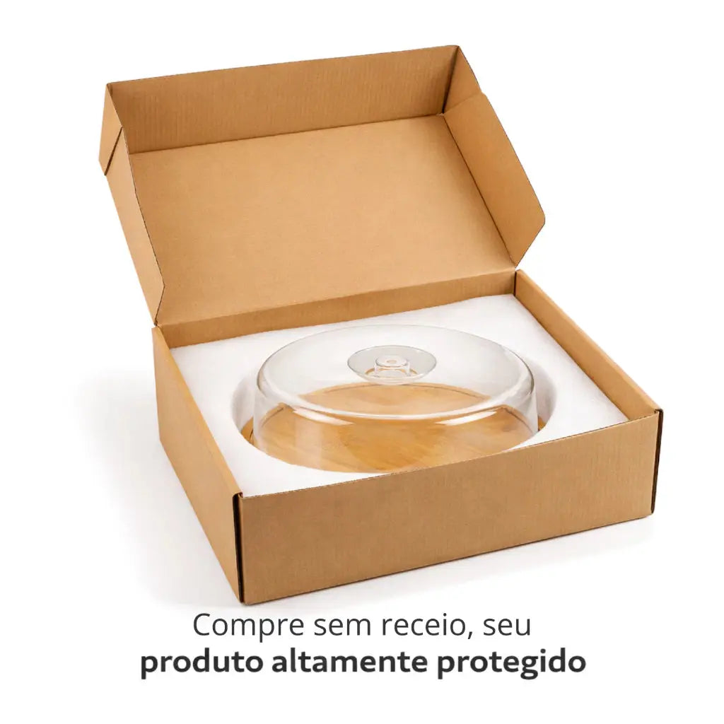Boleira Bambu Com Tampa Em Acrílico Porta Bolo Para Bolo Torta Pudim Queijo 28cm AgoraFacilita