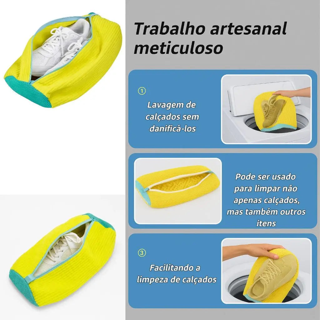 Bolsa de Lavar Tênis Sapatos Malha Lavanderia Anti Deformação AgoraFacilita