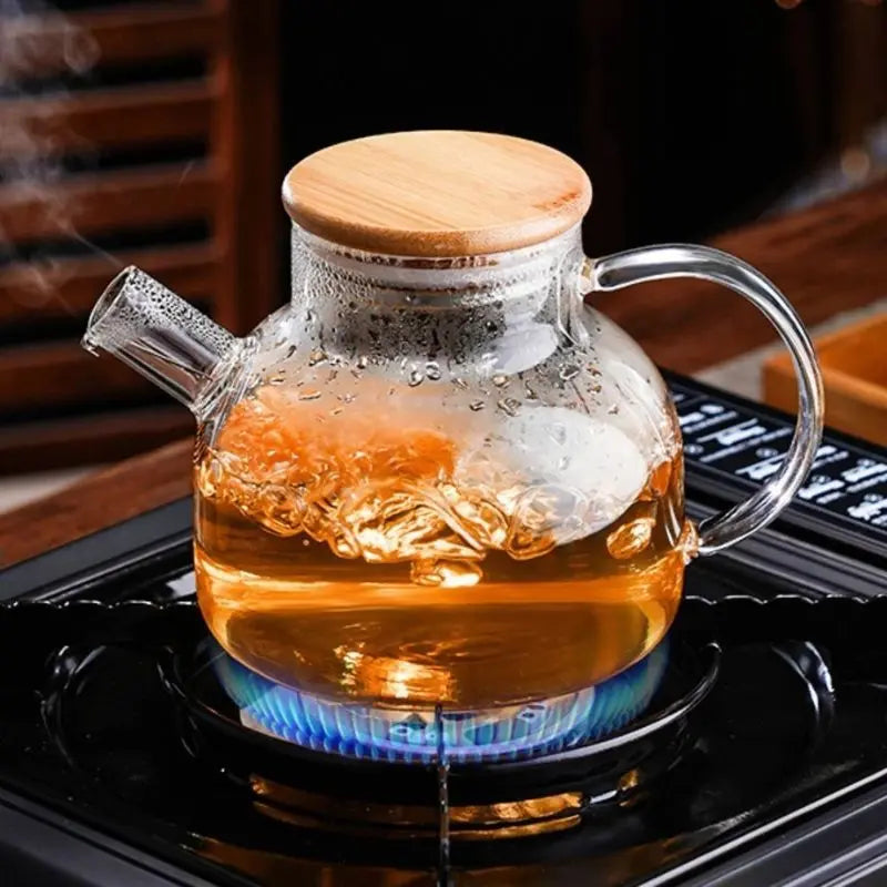 Chaleira de Vidro com Coador e Tampa de Bambu Premium My Store