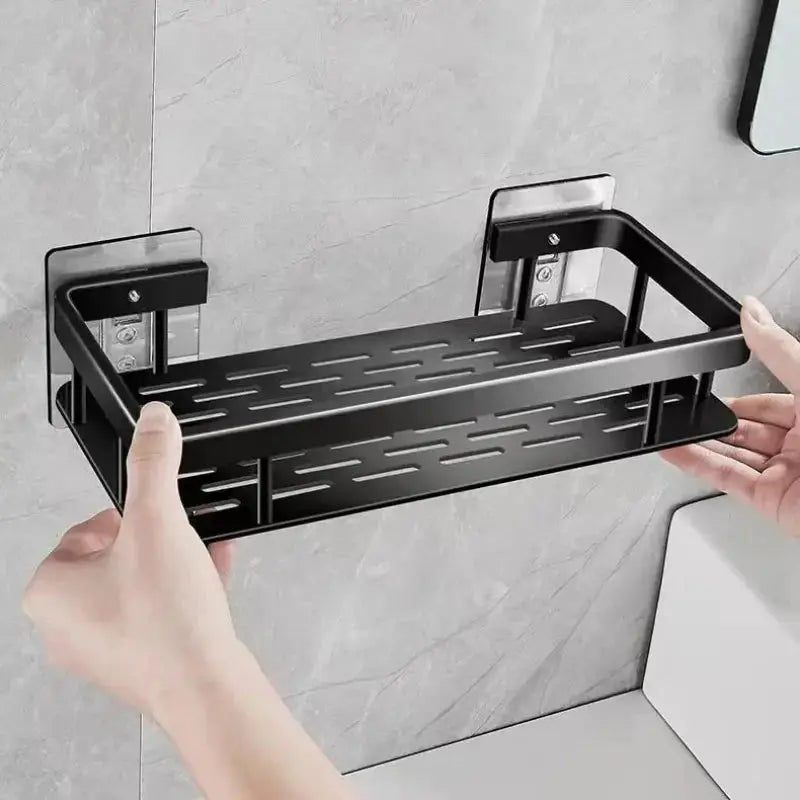 Conjunto com 2 Prateleiras para banheiro em alumínio preta Casas Gael