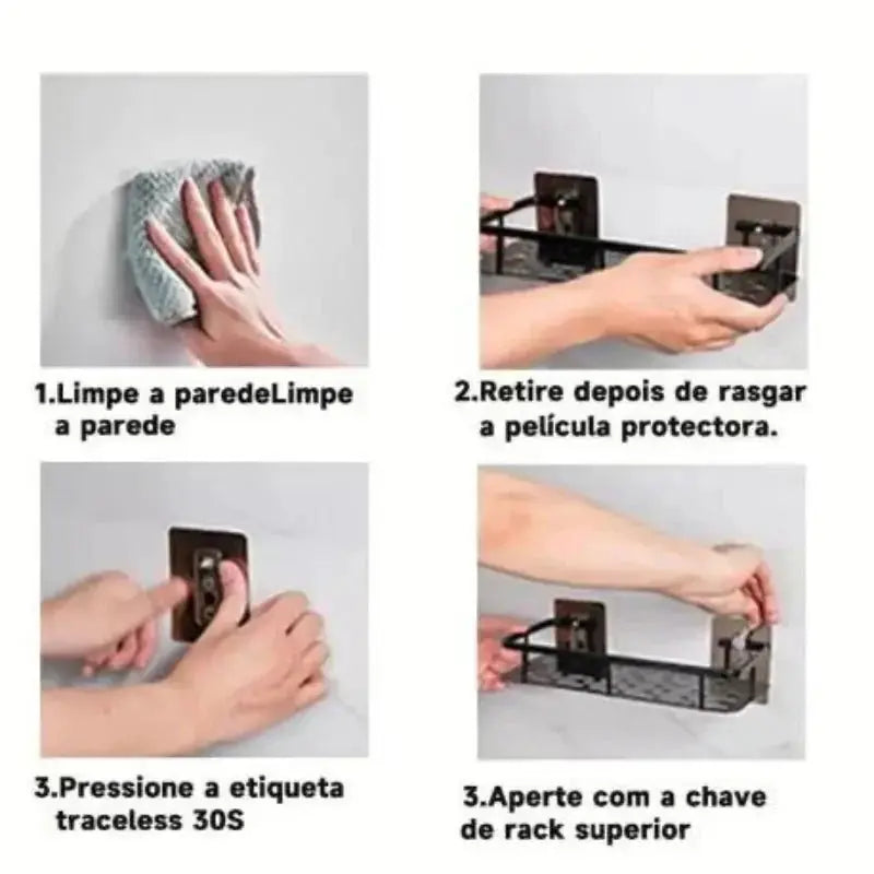 Conjunto com 2 Prateleiras para banheiro em alumínio preta Casas Gael