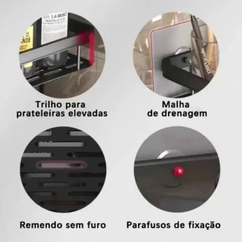 Conjunto com 2 Prateleiras para banheiro em alumínio preta Casas Gael