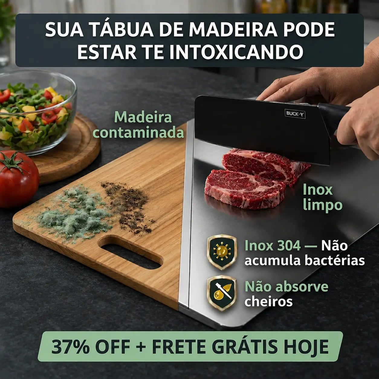 DomusCut Pro 304 - Tábua Inox Antibacteriana | O Novo Padrão da Cozinha Moderna AgoraFacilita