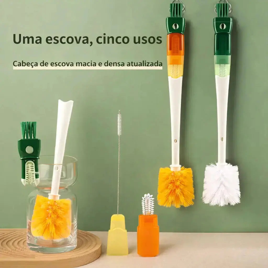 Escova de Limpeza Multifuncional 5 em 1 para Copos, Garrafas e Utensílios AgoraFacilita