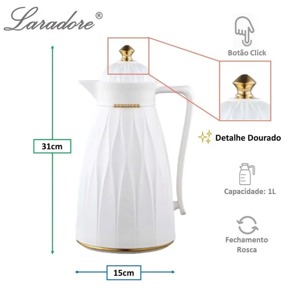 Garrafa Térmica de Café Laradore Chic - Branca e Dourada 1L AgoraFacilita