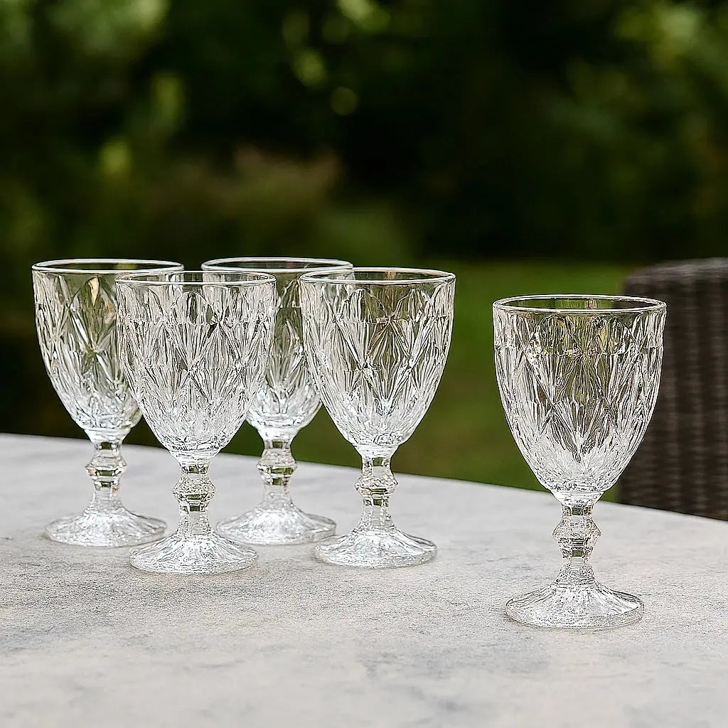 Jogo 6 Taças de Vidro Diamante Abacaxi Bico de Jaca 330ml – Copo Transparente Gourmet Produtgy