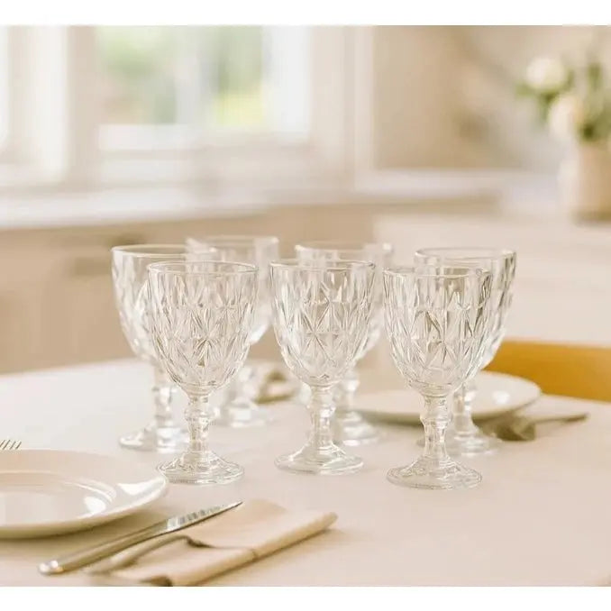 Jogo 6 Taças de Vidro Diamante Abacaxi Bico de Jaca 330ml – Copo Transparente Gourmet Produtgy