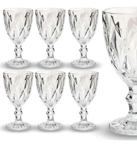 Jogo 6 Taças de Vidro Diamante Abacaxi Bico de Jaca 330ml – Copo Transparente Gourmet Produtgy