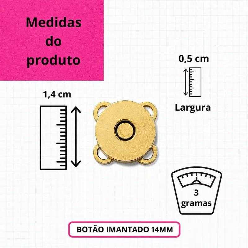 Kit 10 Botao imantado magnetico de costura 14mm Dourado e prata para bolsas carteiras casacos e outros AgoraFacilita
