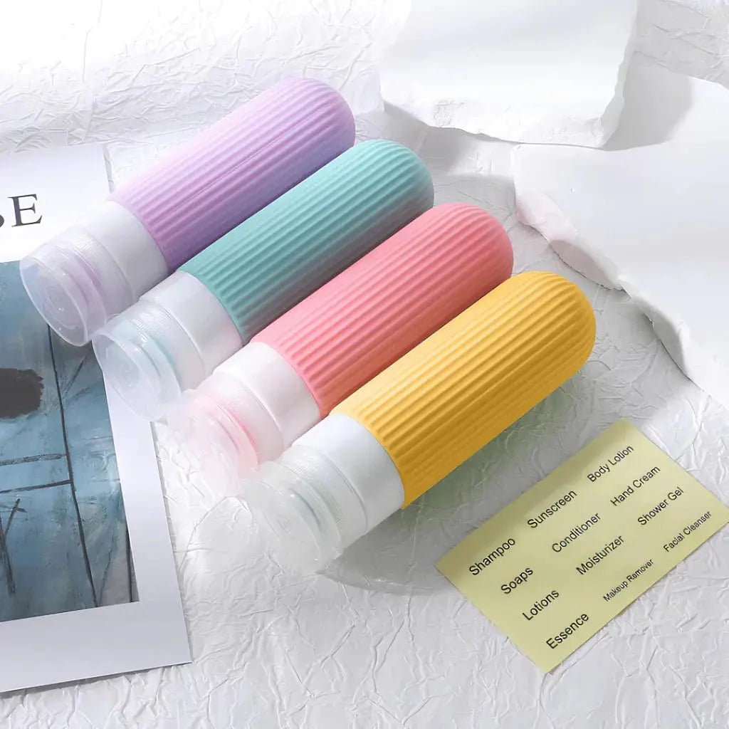 Kit 4 Frascos de Silicone para Viagem – 90ml Antivazamento TOP Viagem