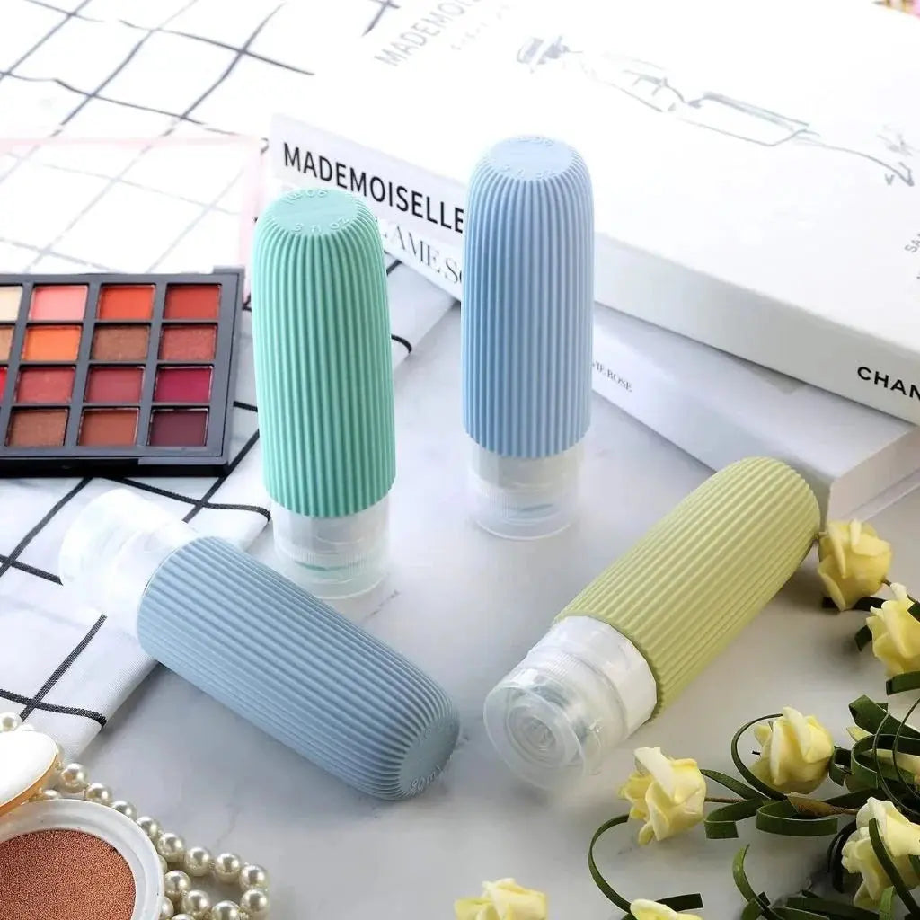 Kit 4 Frascos de Silicone para Viagem – 90ml Antivazamento TOP Viagem
