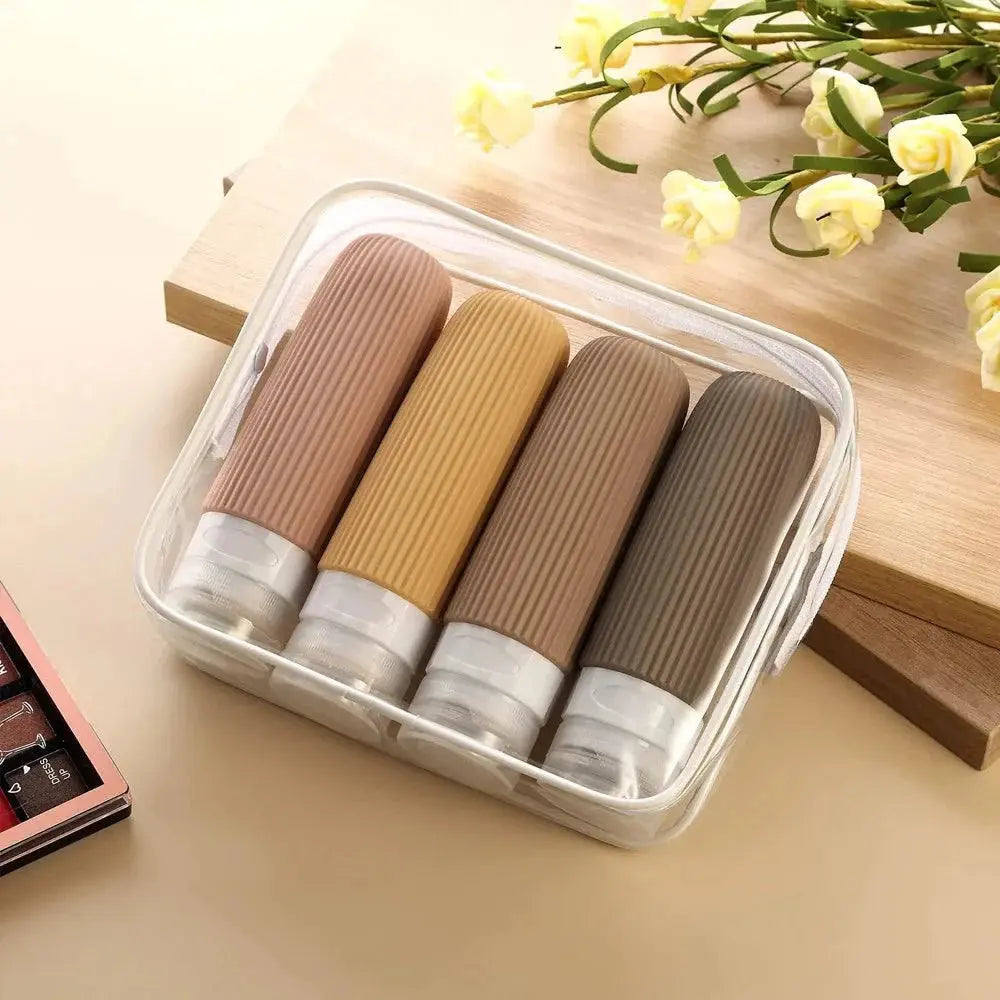Kit 4 Frascos de Silicone para Viagem – 90ml Antivazamento TOP Viagem