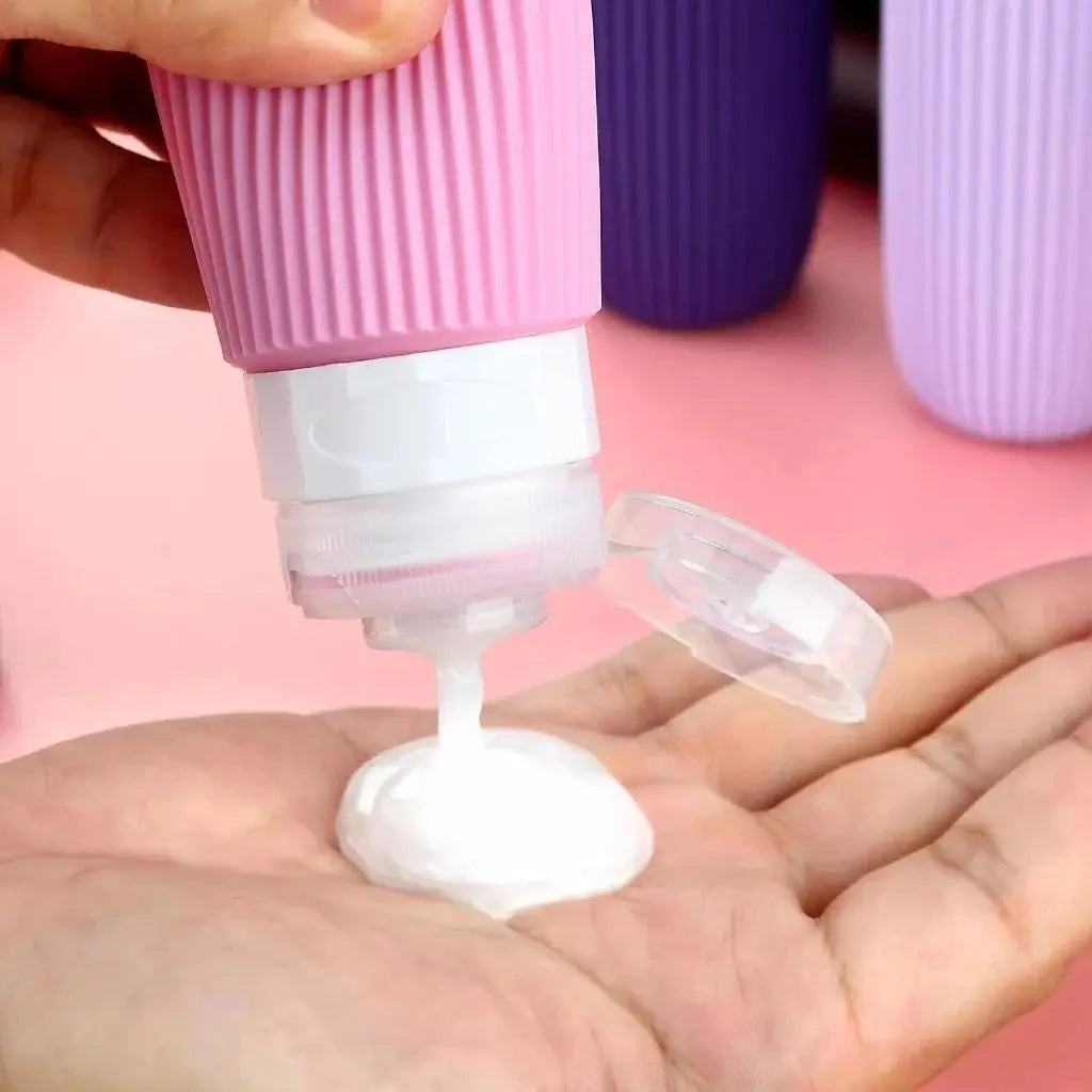 Kit 4 Frascos de Silicone para Viagem – 90ml Antivazamento TOP Viagem