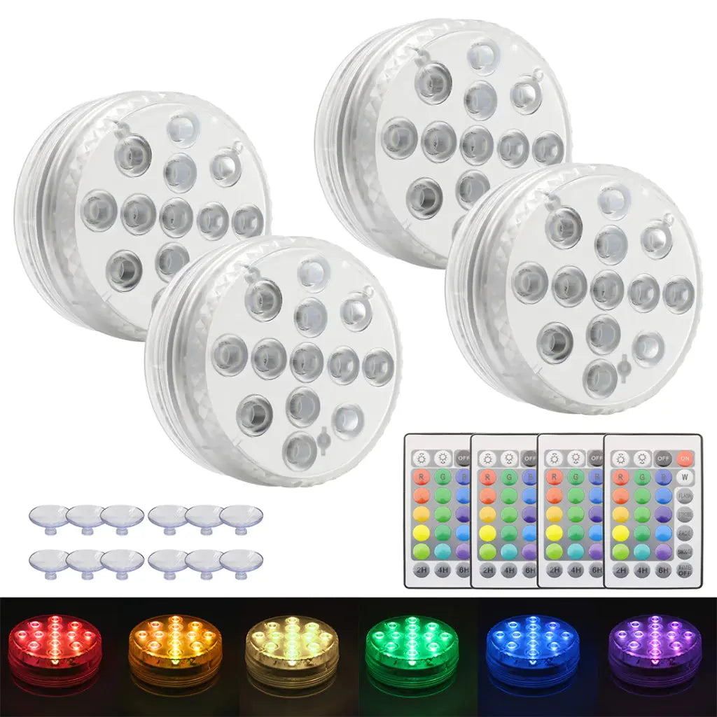 Kit 4 Luz Led Piscina Colorida Controle Remoto Pilha Ventosa Decoração Rgb AgoraFacilita