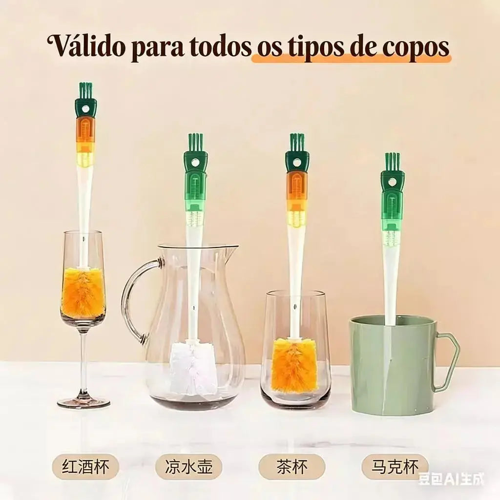 5 em 1 Escova Multifuncional para Garrafas - Kit de 5 Unidades | Com Escova de Bico e Detalhes para AgoraFacilita