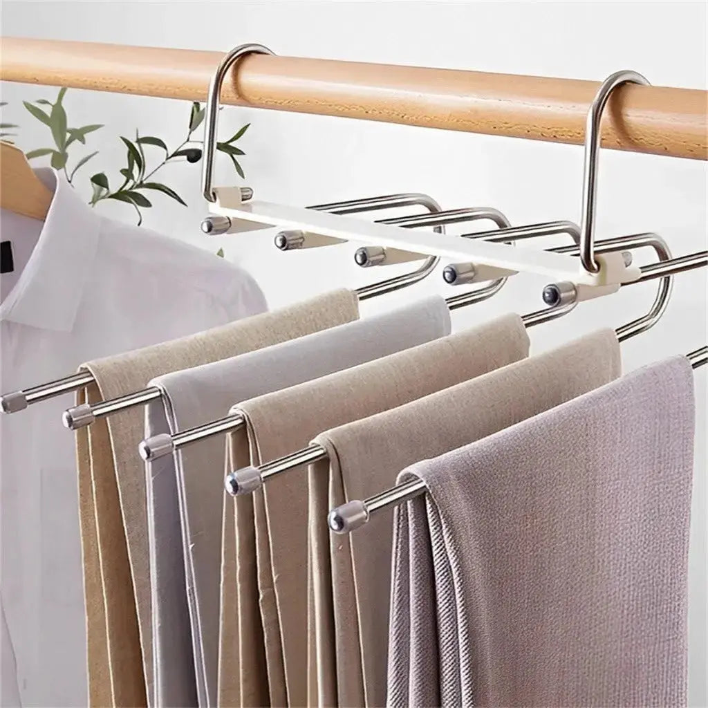 KIT 3/6 Peças Cabide De Roupas 5 Em1 Organizadores Para Guarda Calças Retrátil Multifuncional Aço Inoxidável AgoraFacilita
