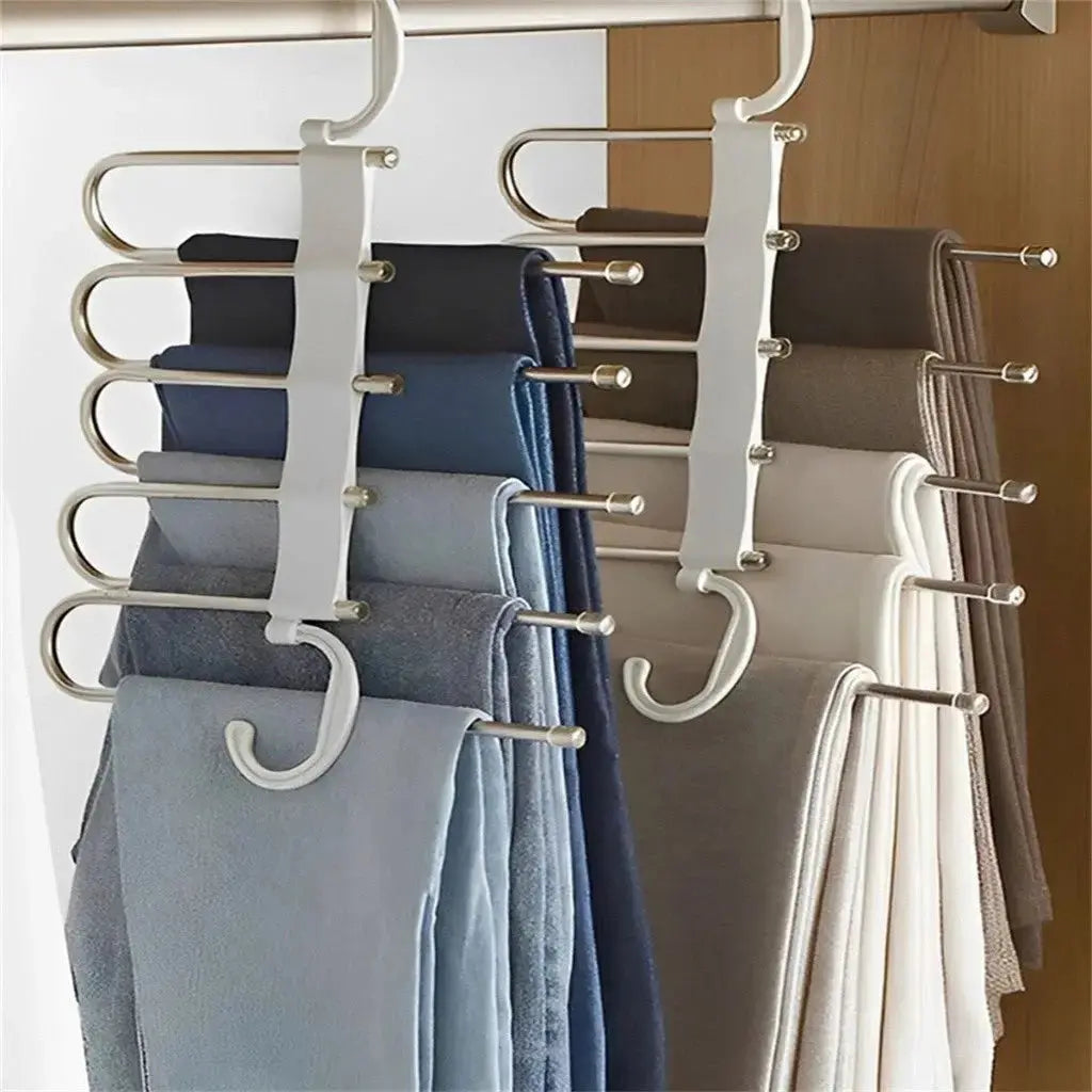 KIT 3/6 Peças Cabide De Roupas 5 Em1 Organizadores Para Guarda Calças Retrátil Multifuncional Aço Inoxidável AgoraFacilita
