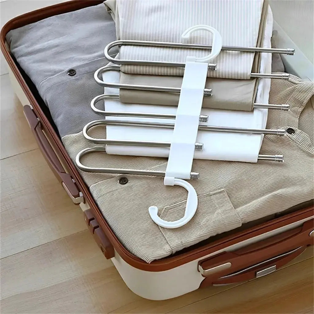 KIT 3/6 Peças Cabide De Roupas 5 Em1 Organizadores Para Guarda Calças Retrátil Multifuncional Aço Inoxidável AgoraFacilita
