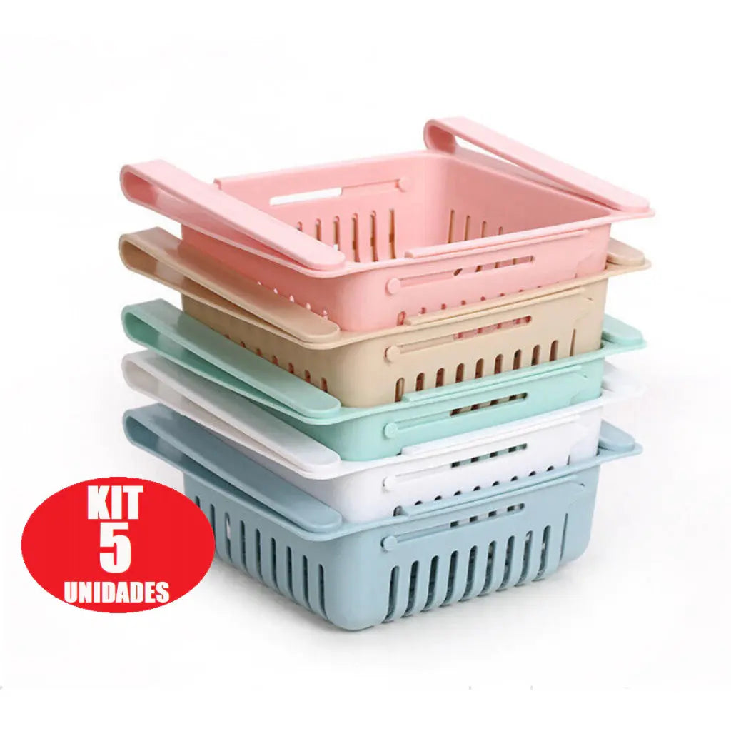 Kit Com 5 Cesto Retratil Orgaizador de Geladeira Multi Uso Para Armazenar Frutas Ovos Lanches Legumes Temperos Em Geral AgoraFacilita