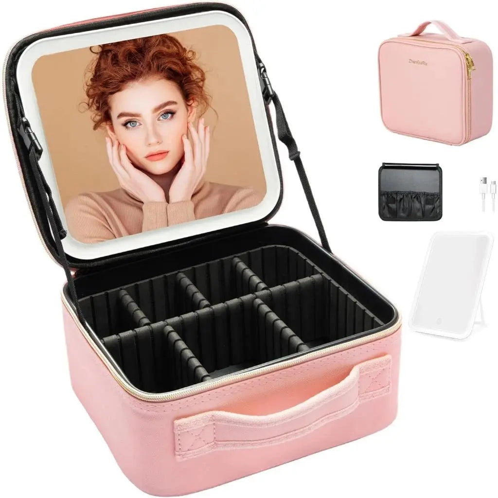 Kit Maleta Maquiagem completo Profissional Com Espelho e Luz Led e paleta de maquiagem YB AgoraFacilita