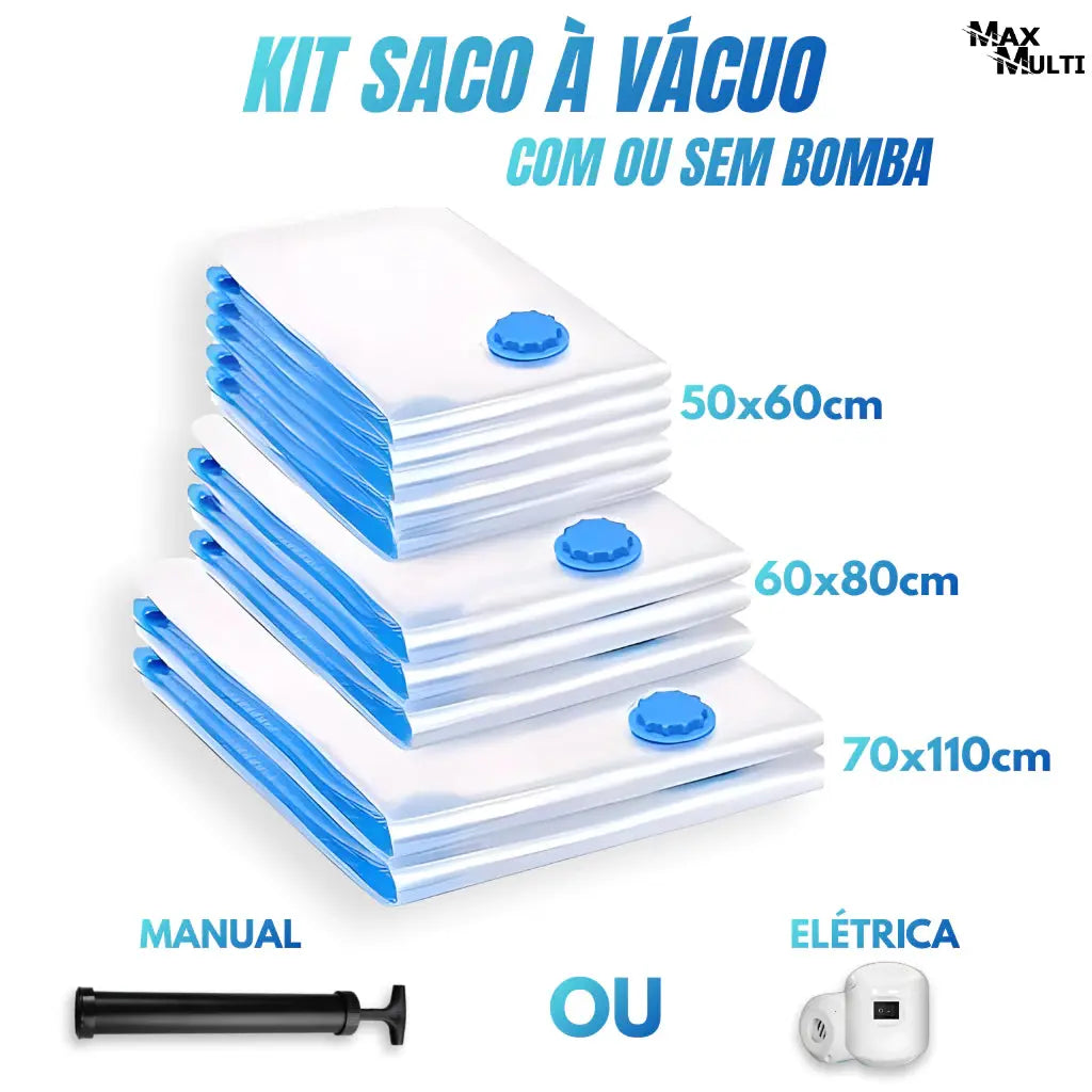 Kit Saco à Vácuo COM ou SEM Bomba Vários Tamanhos para Guarda Roupa Organização Mala Viagem Limpeza AgoraFacilita
