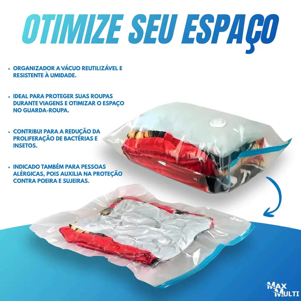 Kit Saco à Vácuo COM ou SEM Bomba Vários Tamanhos para Guarda Roupa Organização Mala Viagem Limpeza AgoraFacilita