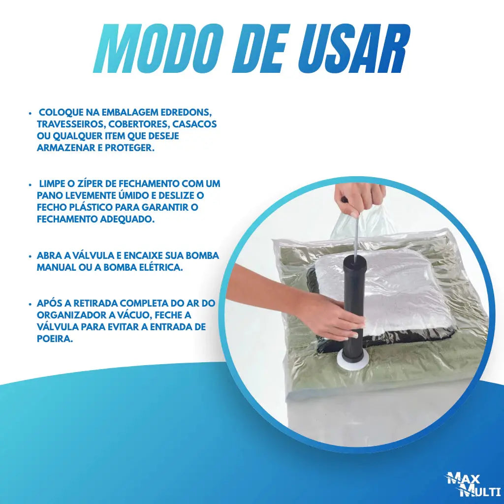Kit Saco à Vácuo COM ou SEM Bomba Vários Tamanhos para Guarda Roupa Organização Mala Viagem Limpeza AgoraFacilita