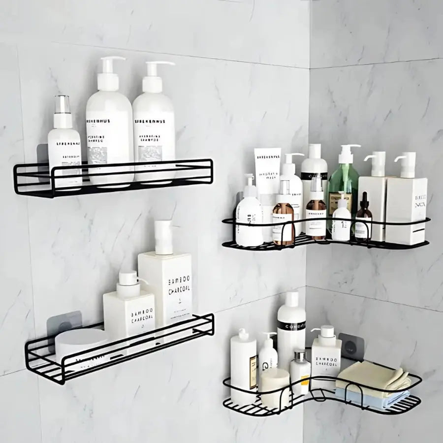 Kit1/3/4 Prateleiras Suporte Com Alto Adesivos Para Parede Banheiro Cozinha Lavanderia Shampoo Sabonete AgoraFacilita