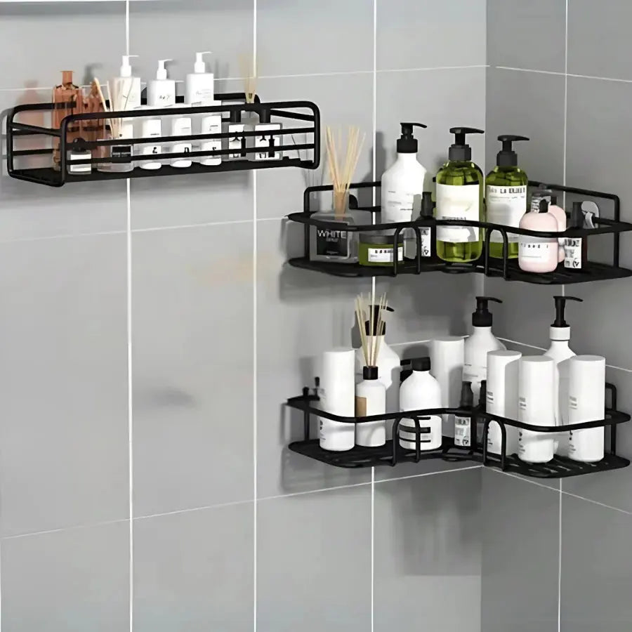 Kit1/3/4 Prateleiras Suporte Com Alto Adesivos Para Parede Banheiro Cozinha Lavanderia Shampoo Sabonete AgoraFacilita