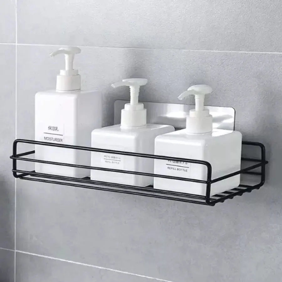Kit1/3/4 Prateleiras Suporte Com Alto Adesivos Para Parede Banheiro Cozinha Lavanderia Shampoo Sabonete AgoraFacilita