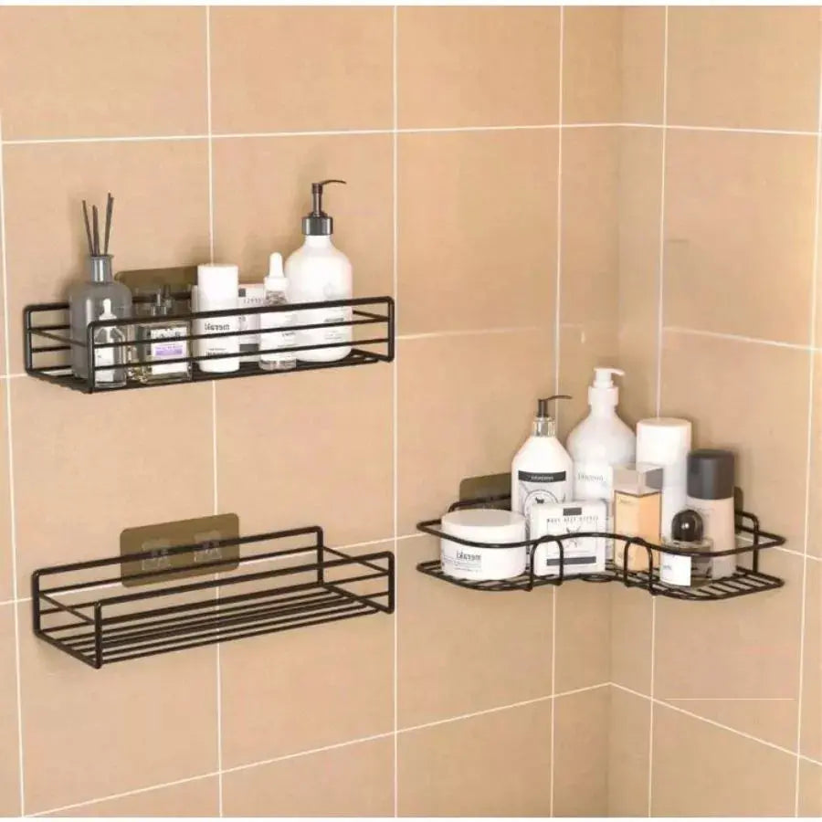 Kit1/3/4 Prateleiras Suporte Com Alto Adesivos Para Parede Banheiro Cozinha Lavanderia Shampoo Sabonete AgoraFacilita