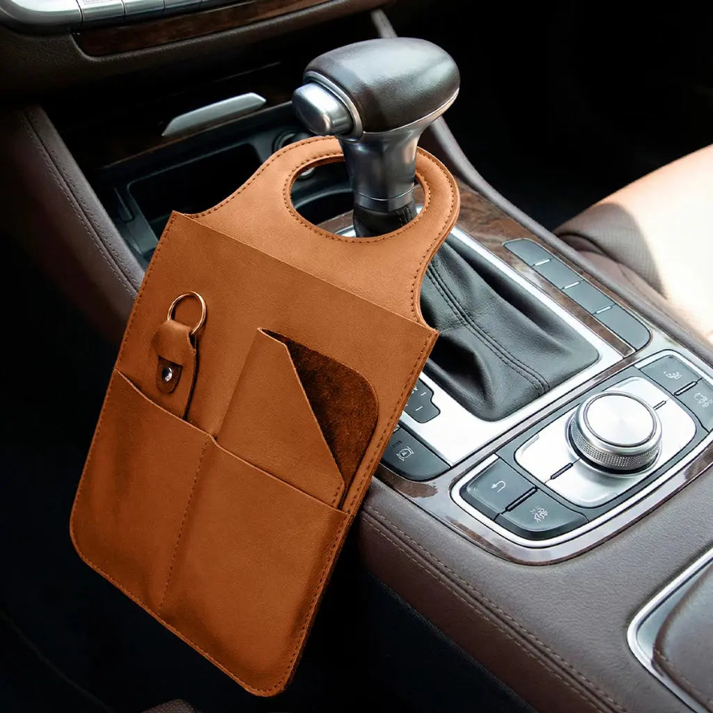 Lixeira Automotiva Carro Couro Porta Lixo Universal + Porta Oculos Chaveiro AgoraFacilita