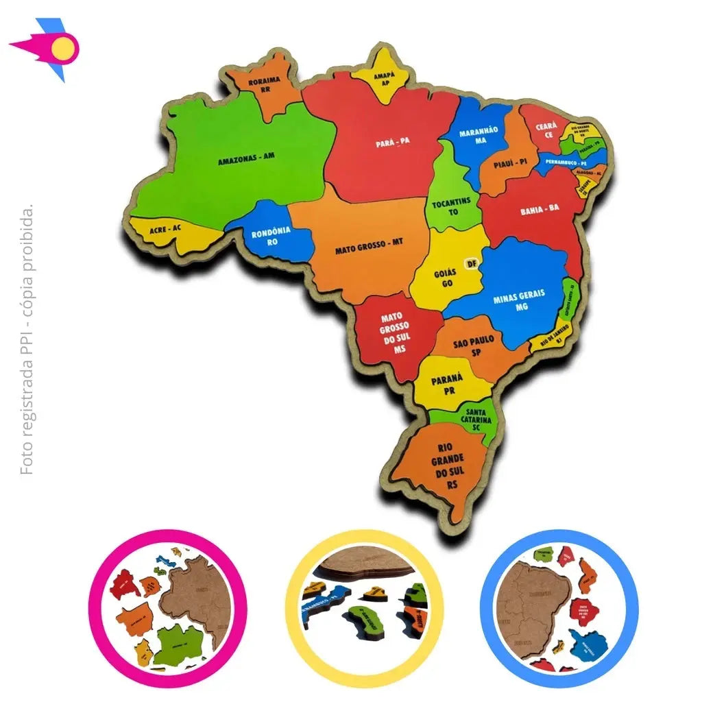 Mapa Do Brasil Quebra-Cabeça Brinquedo Educativo Estados e Região Em MDF AgoraFacilita