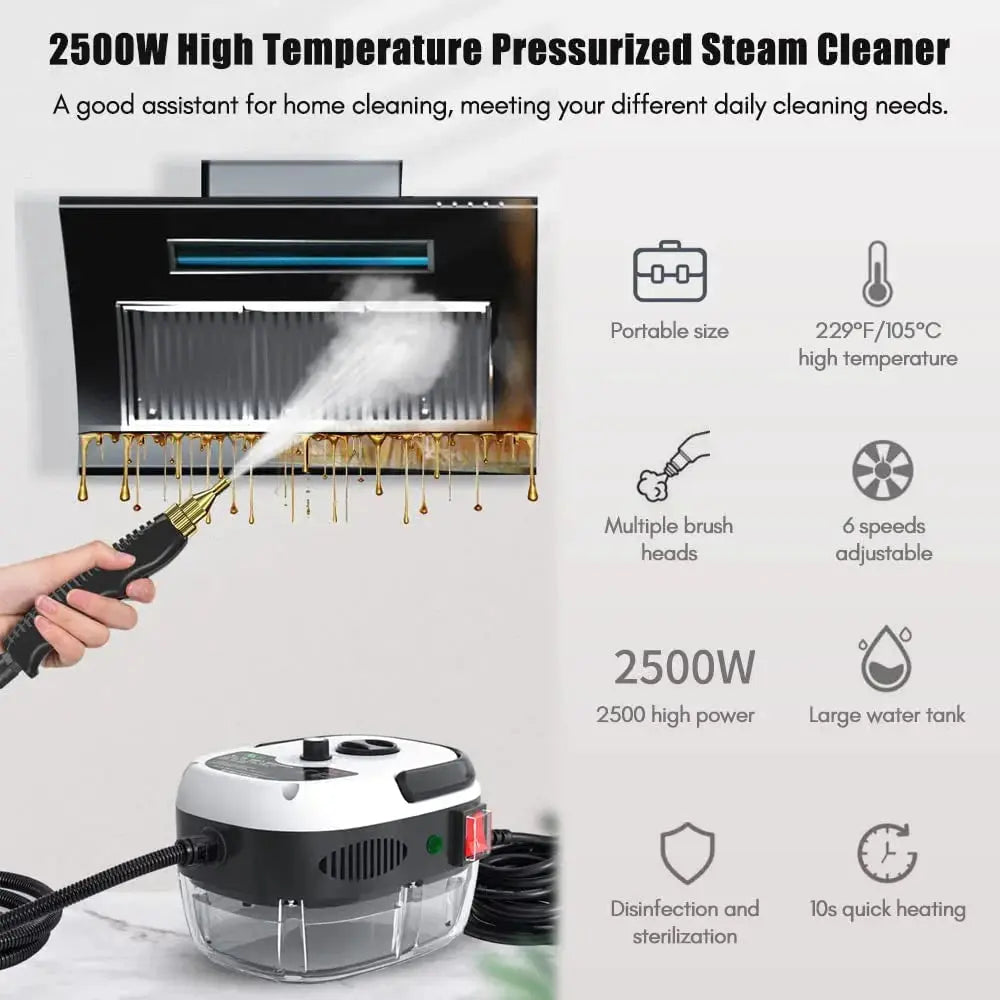 Máquina de Limpeza a Vapor 2500W com 3 Escovas 220v– Remove Gordura Pesada em Cozinha e Banheiro AgoraFacilita