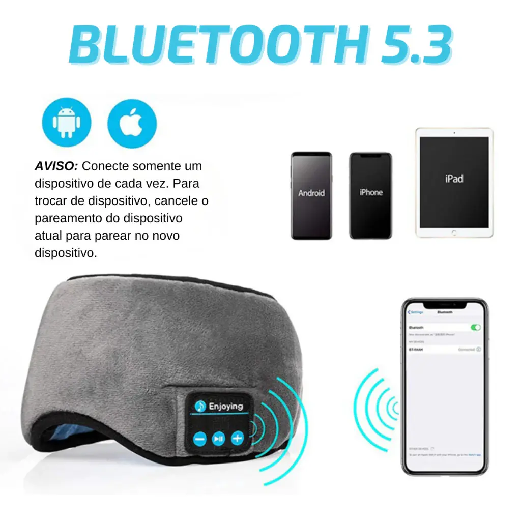 Máscara De Dormir com Fone De Ouvido Bluetooth AgoraFacilita