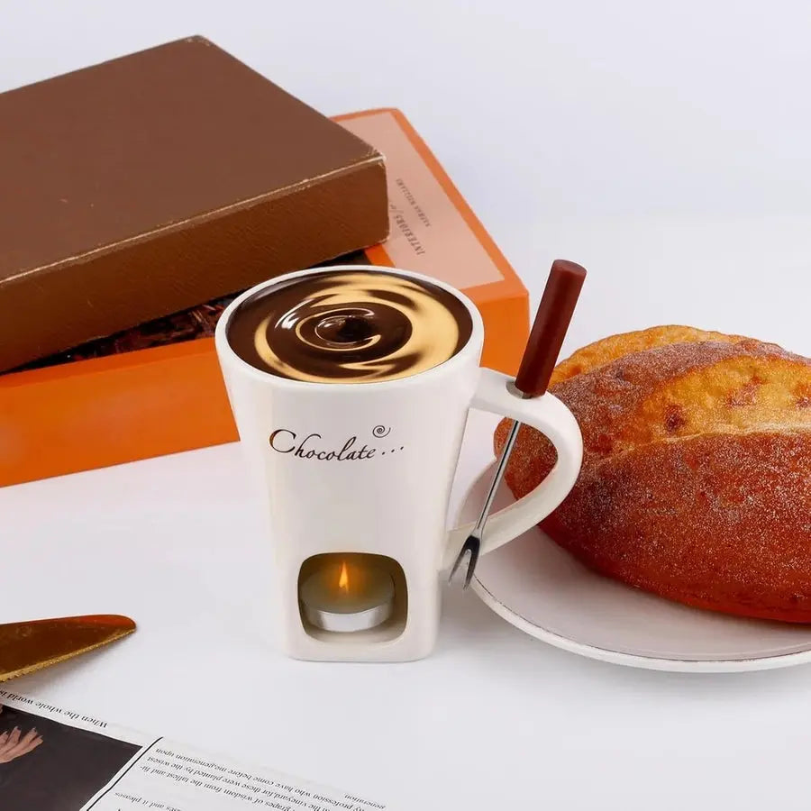 Mini Caneca Fondue Porcelana com 1 Garfo AgoraFacilita