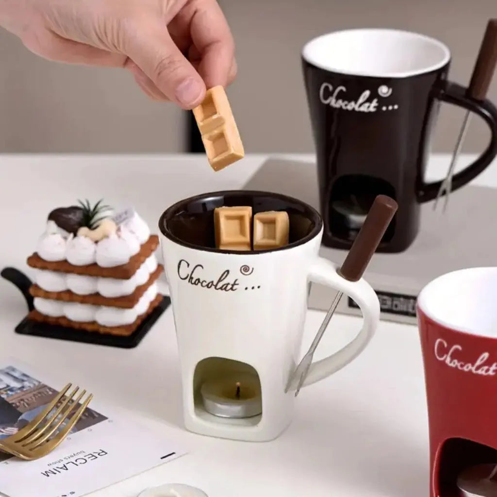 Mini Fondue Porcelana Caneca Casal Com 1 Garfo AgoraFacilita