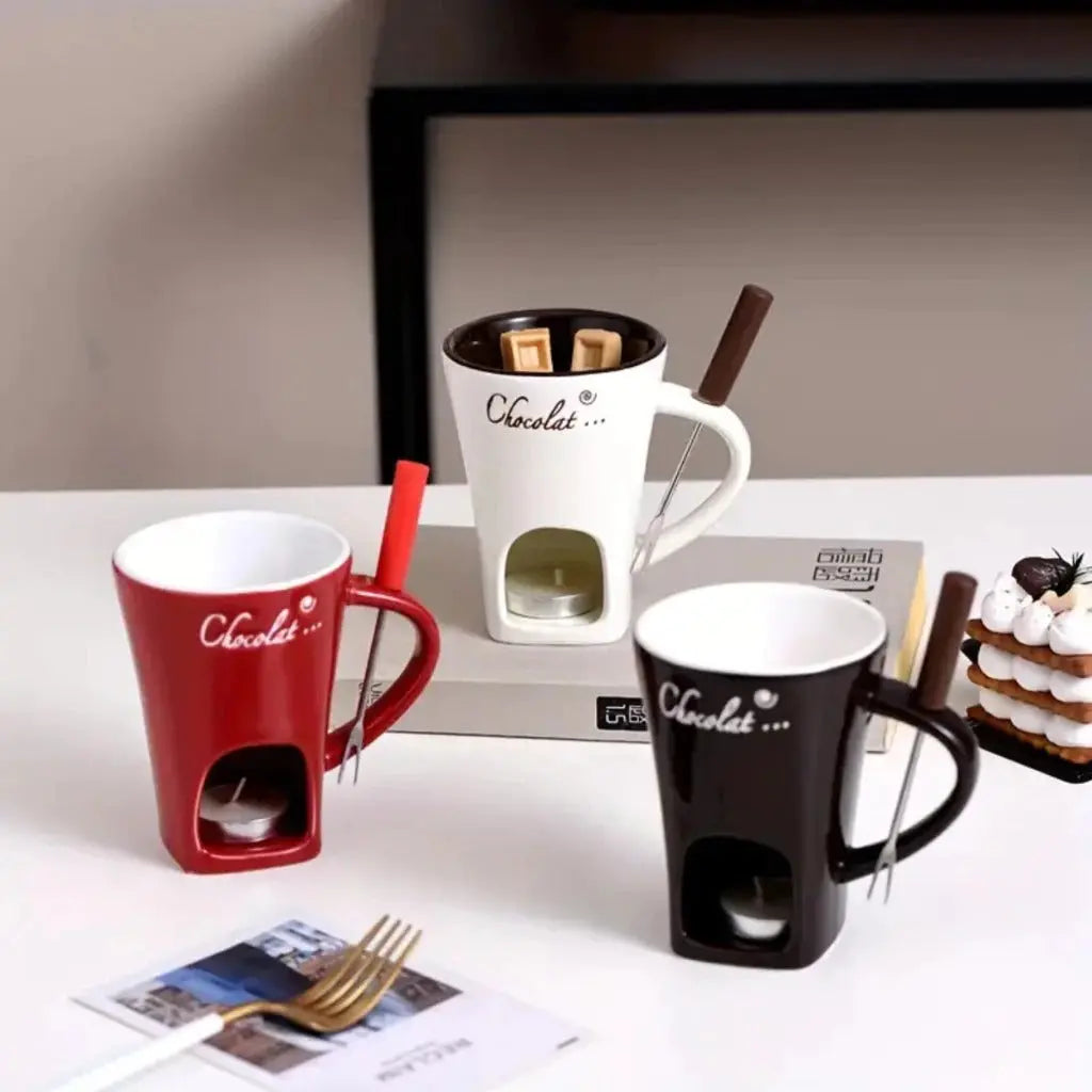 Mini Fondue Porcelana Caneca Casal Com 1 Garfo AgoraFacilita