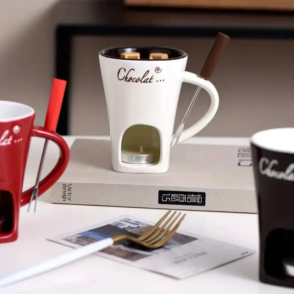 Mini Fondue Porcelana Caneca Casal Com 1 Garfo AgoraFacilita