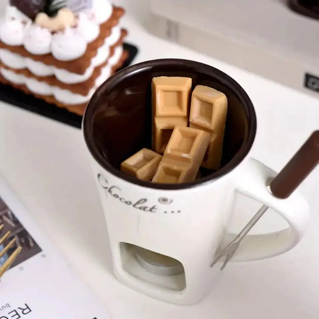 Mini Fondue Porcelana Caneca Casal Com 1 Garfo AgoraFacilita