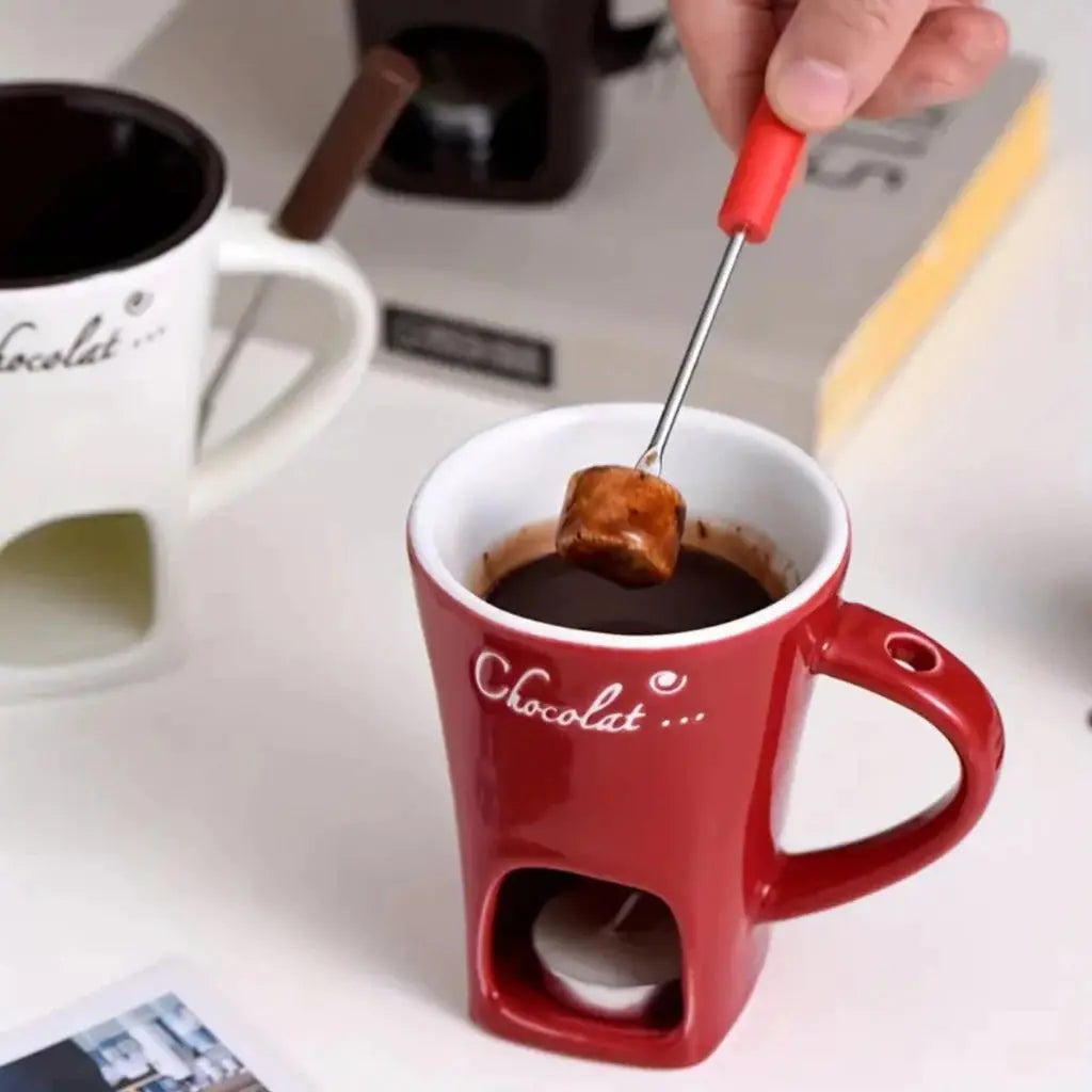 Mini Fondue Porcelana Caneca Casal Com 1 Garfo AgoraFacilita