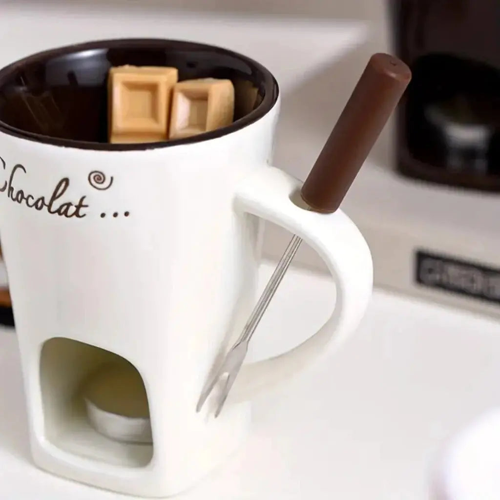 Mini Fondue Porcelana Caneca Casal Com 1 Garfo AgoraFacilita