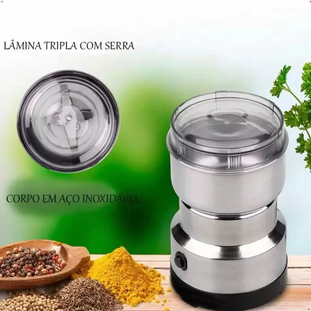 Moedor de especiarias elétrico 110V/220V, com 4 lâminas de aço inoxidável, para uso doméstico. AgoraFacilita